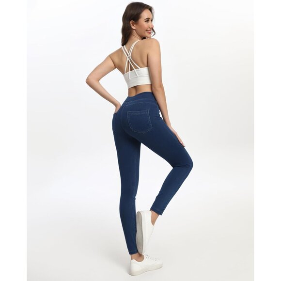 Women Jeggings Black High Waisted Tummy Control Stretch Pockets - Picture 7 of 7